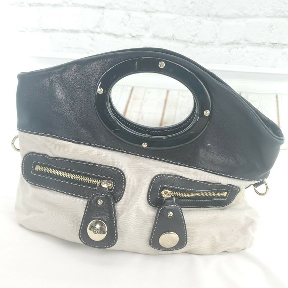 Kate Spade Womens Black Cream Canvas Leather Zip Pockets Crossbody Handb… - Picture 2 of 14